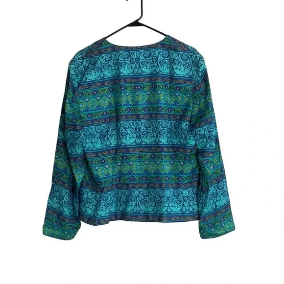 Adrianna Papell size 14 floral 100% silk vintage collarless blazer jacket - Picture 2 of 7